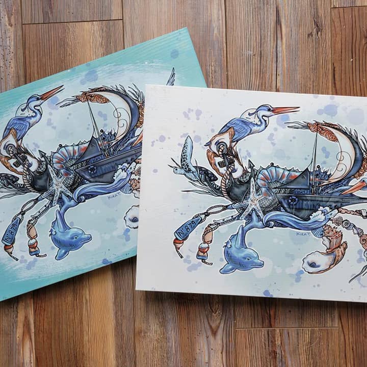 Map Mom - Wholesale Art Print - 11x16 Wood Plank Art- Crab Collage1