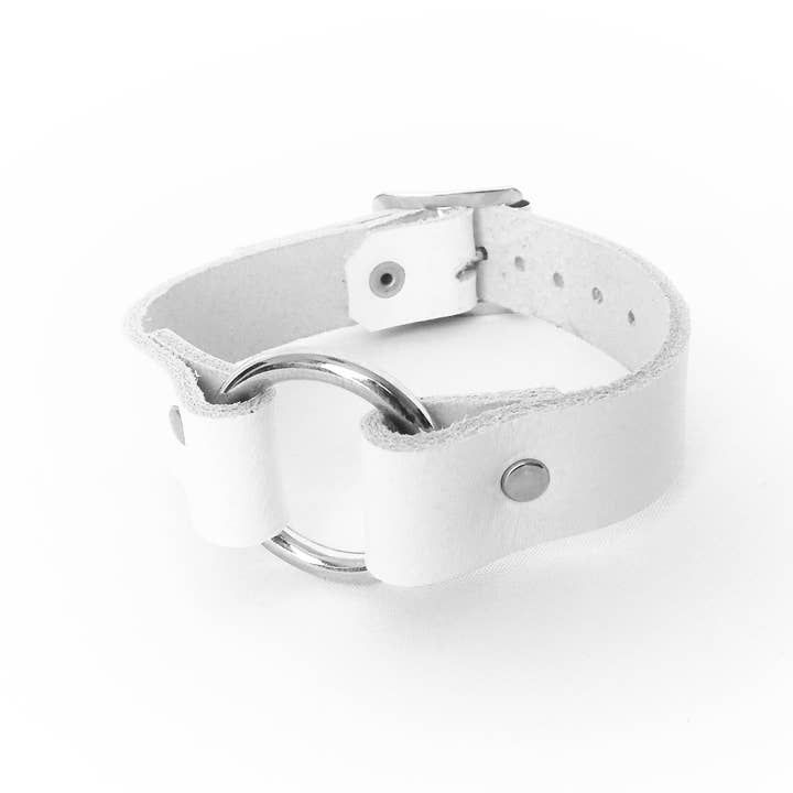 White Leather O Ring Wrist Cuff - White O Ring Wristband for wholesale by 8th Sin