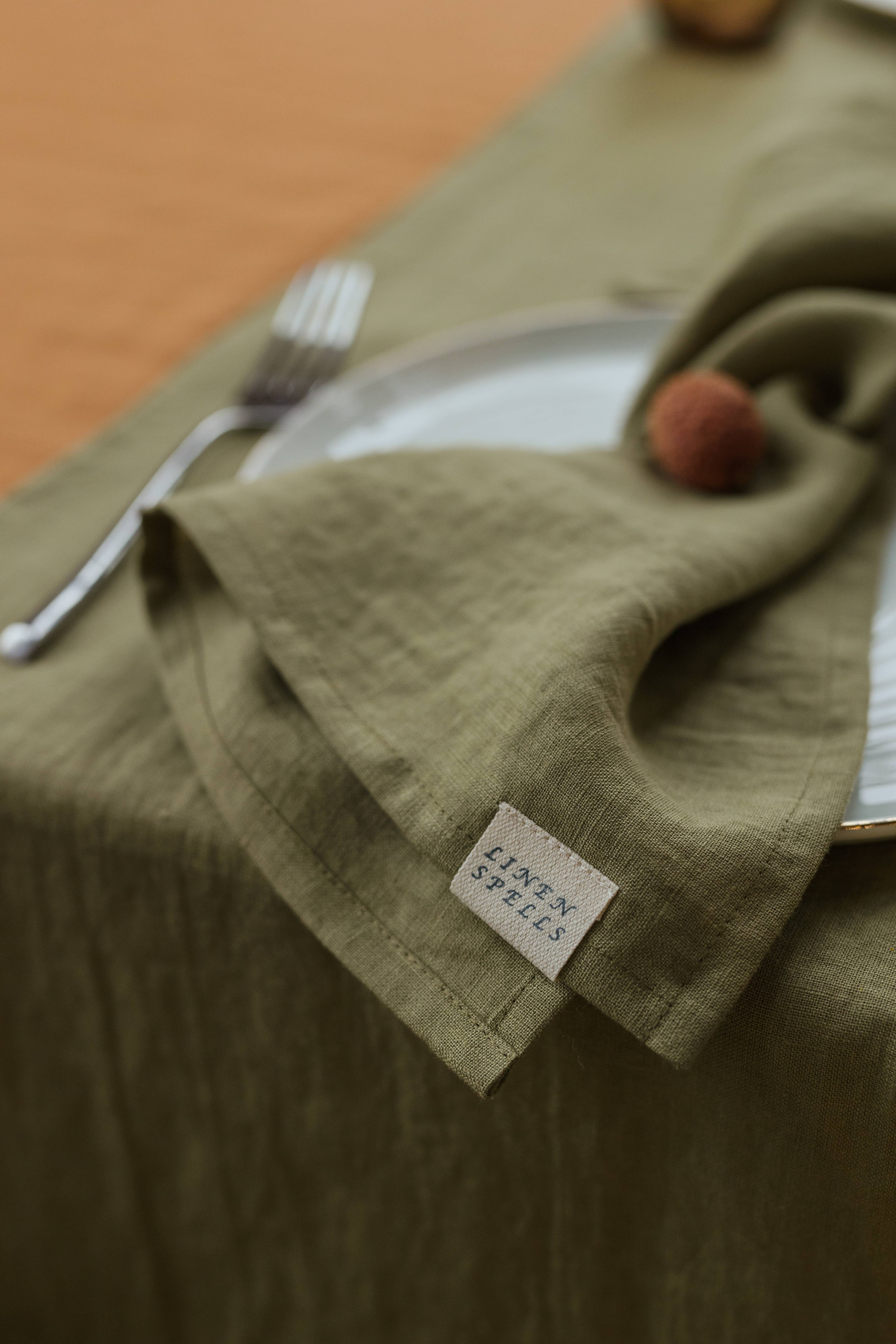 Linen Spells - Wholesale Dinner & Cloth Napkin - Olive Green Linen Napkin Set Of 26