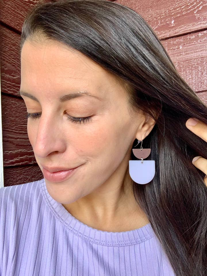 Light Grey Silver Double Deco Acrylic Statement Earrings for wholesale by Baubles by B