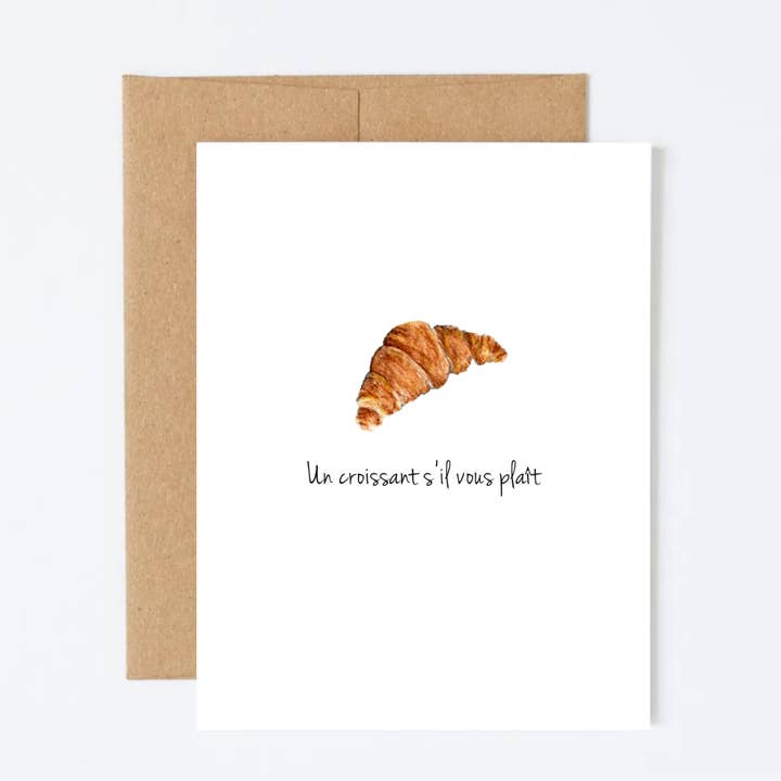Eine Croissant Bitte Grußkarte für den Großhandel von Inkwell & Poppy