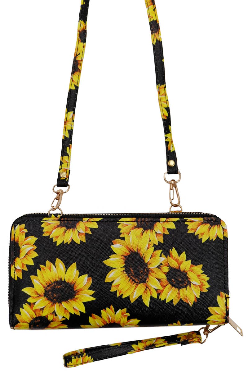 Cap Zone – wholesale Wallet – Women's – Sunflower Single Zipper Crossbody Strap Continental Wallet16