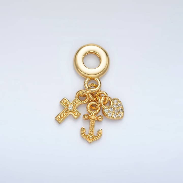 Colgante de Bailé Róndel Triple con Micro Pavé de Cruz Ancla Corazón Relleno de Oro de 24K | AC089 para venta al por mayor de Aim Eternal