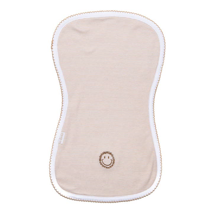 Tissu Happy Face Burp à rayures beiges pour la vente par A Dodo Baby