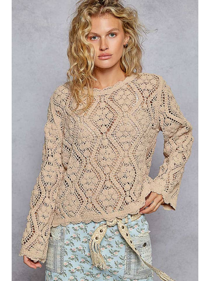 Pol Clothing - Wholesale Knit Sweater - Women's - Open knitted crochet pullover sweater