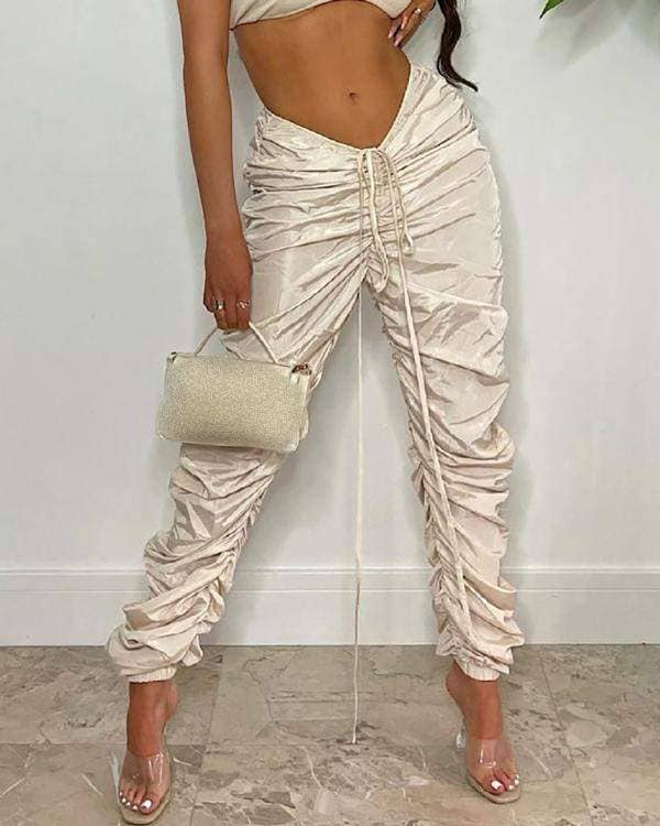 Queen Fashion - Vente Pantalon – femme - pantalon taille haute froncé avec cordon de serrage3