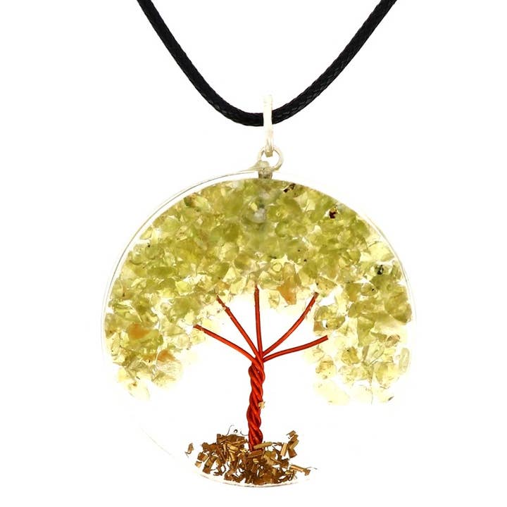 Tree of Life Orgonite Peridot Pendants 3.5 cm for wholesale by Artisans de Madagascar