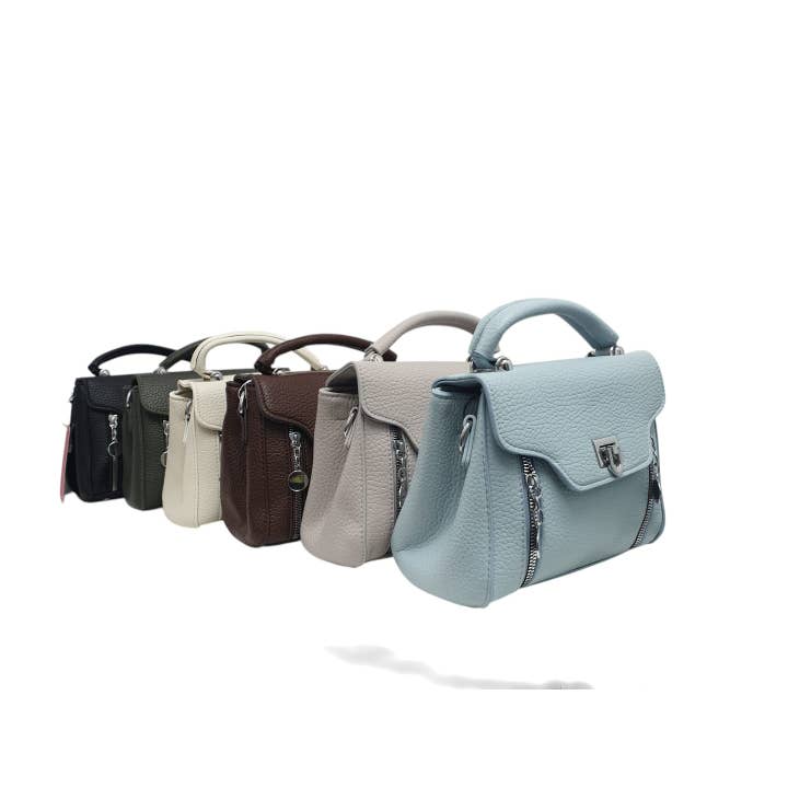 Pequena Mala Satchel com Aba Frontal em Tom Prateado-8890 por atacado de Superbia