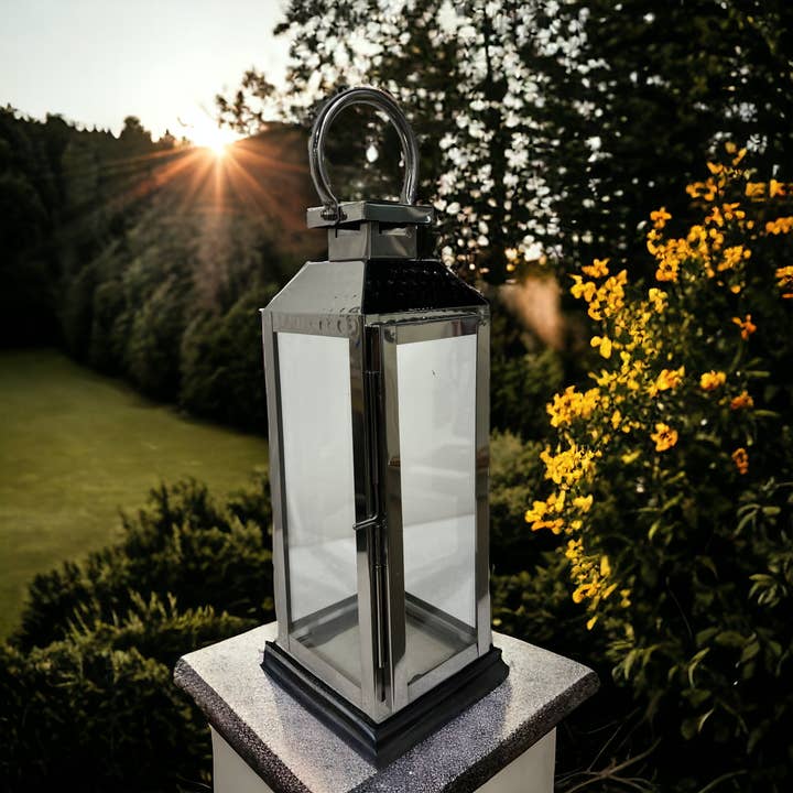 Wilco Home - Wholesale Lantern - Summer Garden Candle Lantern-Polished Nickel Finish 10