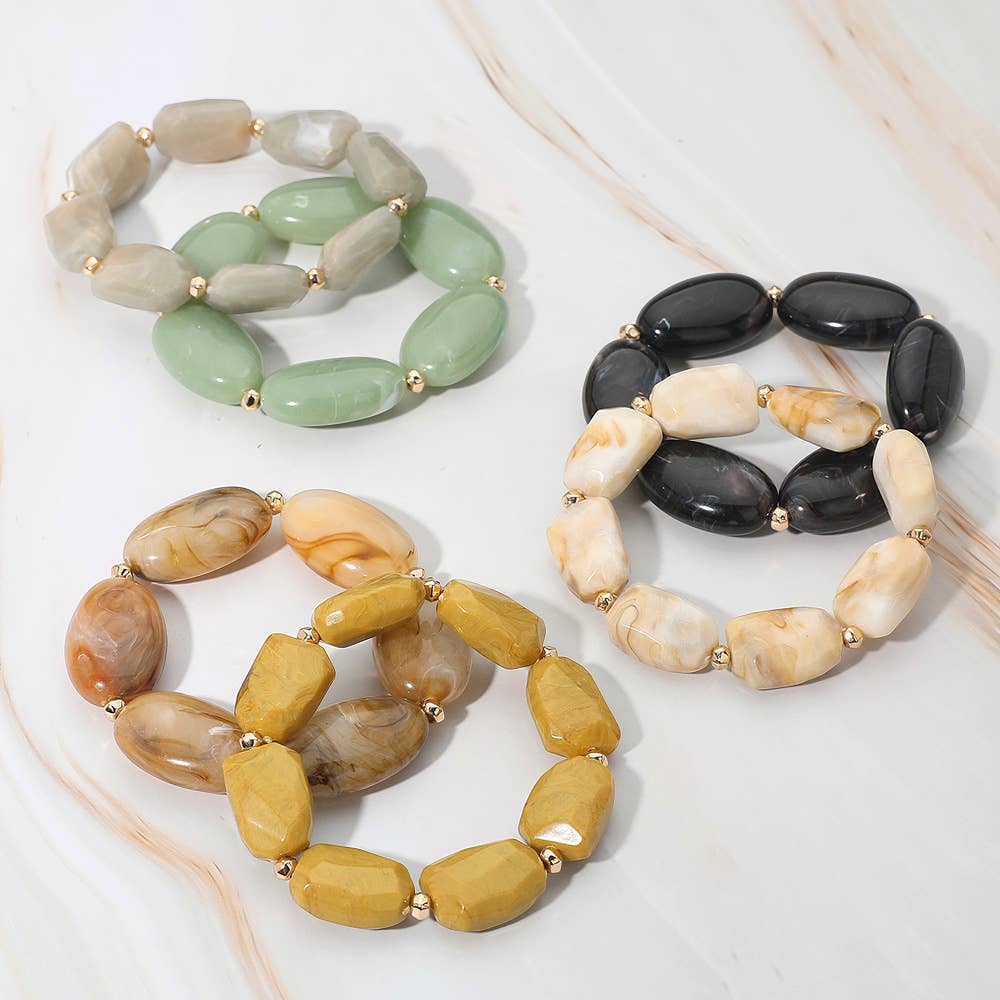 Sensibling Corp. - Wholesale Beaded Bracelet - 2PCS - Chunky Oval Pebble Beaded Stretch Multi Layered Bracelets9