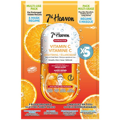 7th Heaven Nutriactives Vitamin C Sheet Mask - Brightens & Rejuvenates, Pack of 5 for wholesale by 7th Heaven