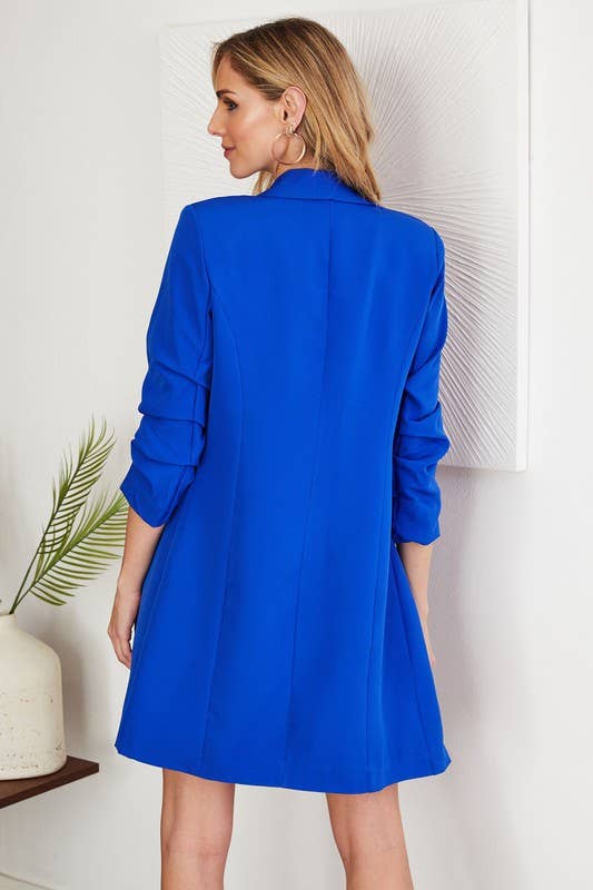 VENTI6 - Wholesale Blazer - Women's - SOLID RUCHED SLEEVE BOYFRIEND BLAZER (81255-SOLID)2