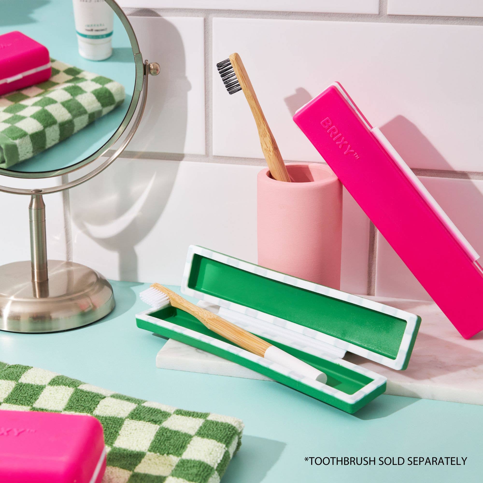 BRIXY - Wholesale Toothbrush Holder - Silicone Toothbrush Travel Containers - Pink, Green5