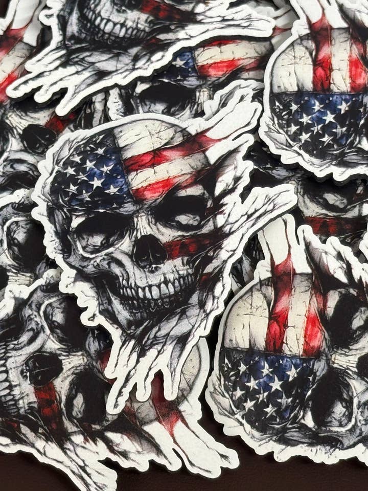 American Flag Skull UV Printed Patches for wholesale by Soda City Hat Co