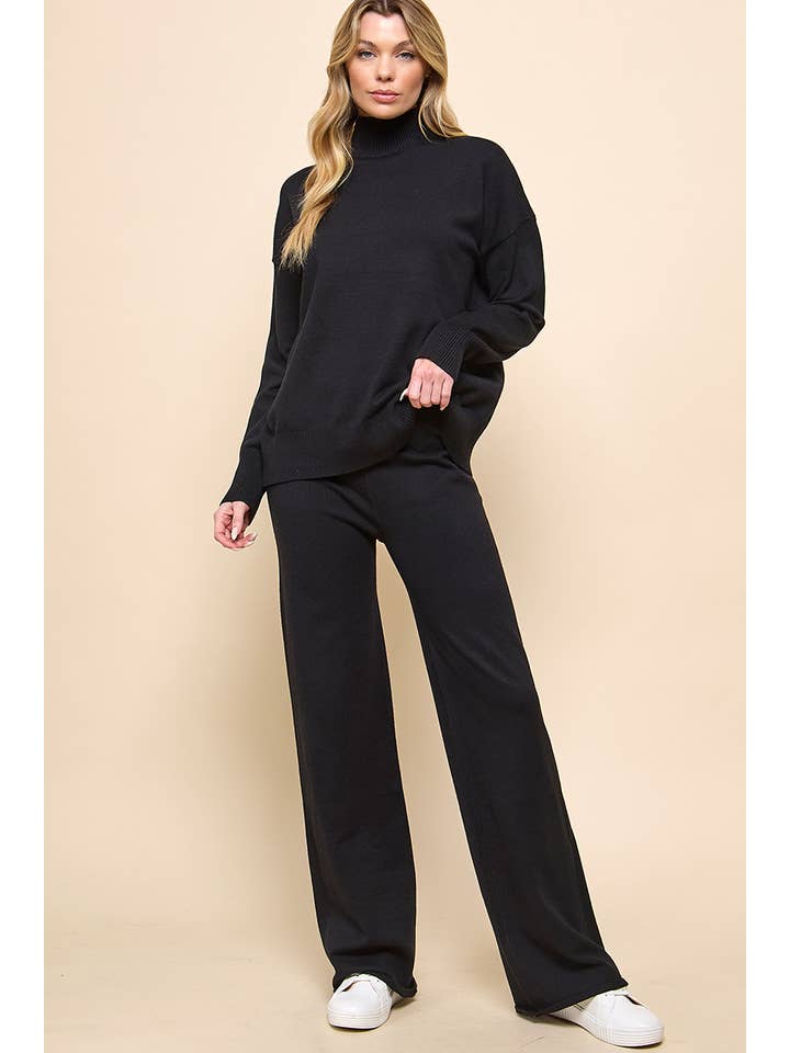 Cezele - Wholesale Lounge Set - Women's - Turtleneck Knitted Sweater and Flare Pants Set15
