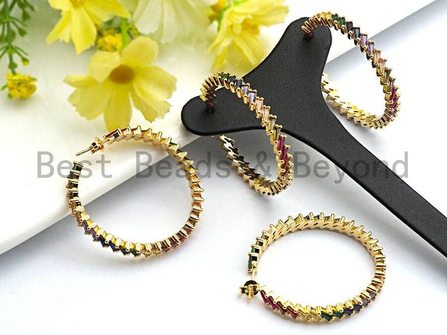 BestBeads&Beyond - Wholesale Hoop Earrings - Colorful CZ Large Hoop Earrings, Sku#J127/LD4561
