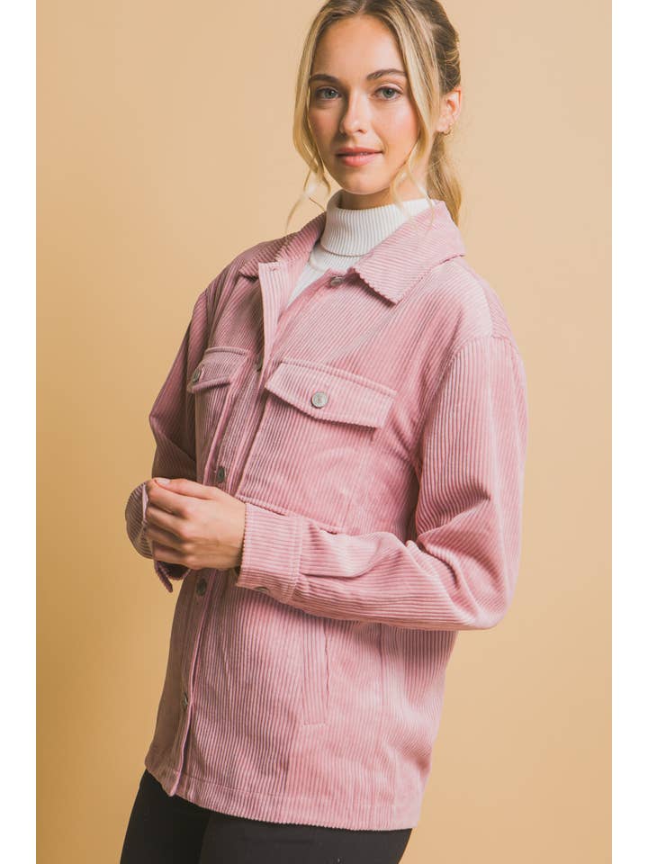 42POPS - Wholesale Jacket - Women's - " Corduroy Button Up Jacket With Sherpa Lining