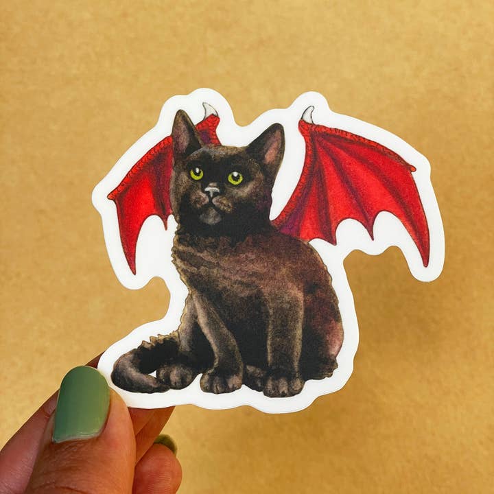 Amy Rose Moore Illustration - Wholesale Sticker - Dragon Kitten Red Wings Vinyl STICKER 1