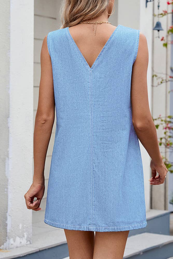 UNISHE - Wholesale Dress - Women's - Washed Solid Color Sleeveless Denim Dress MN802