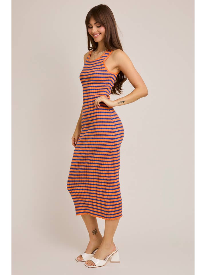 LE LIS - Wholesale Dress - Women's - SLEEVELESS ROUND NECK STRIPED RIB SWEATER DRESS12