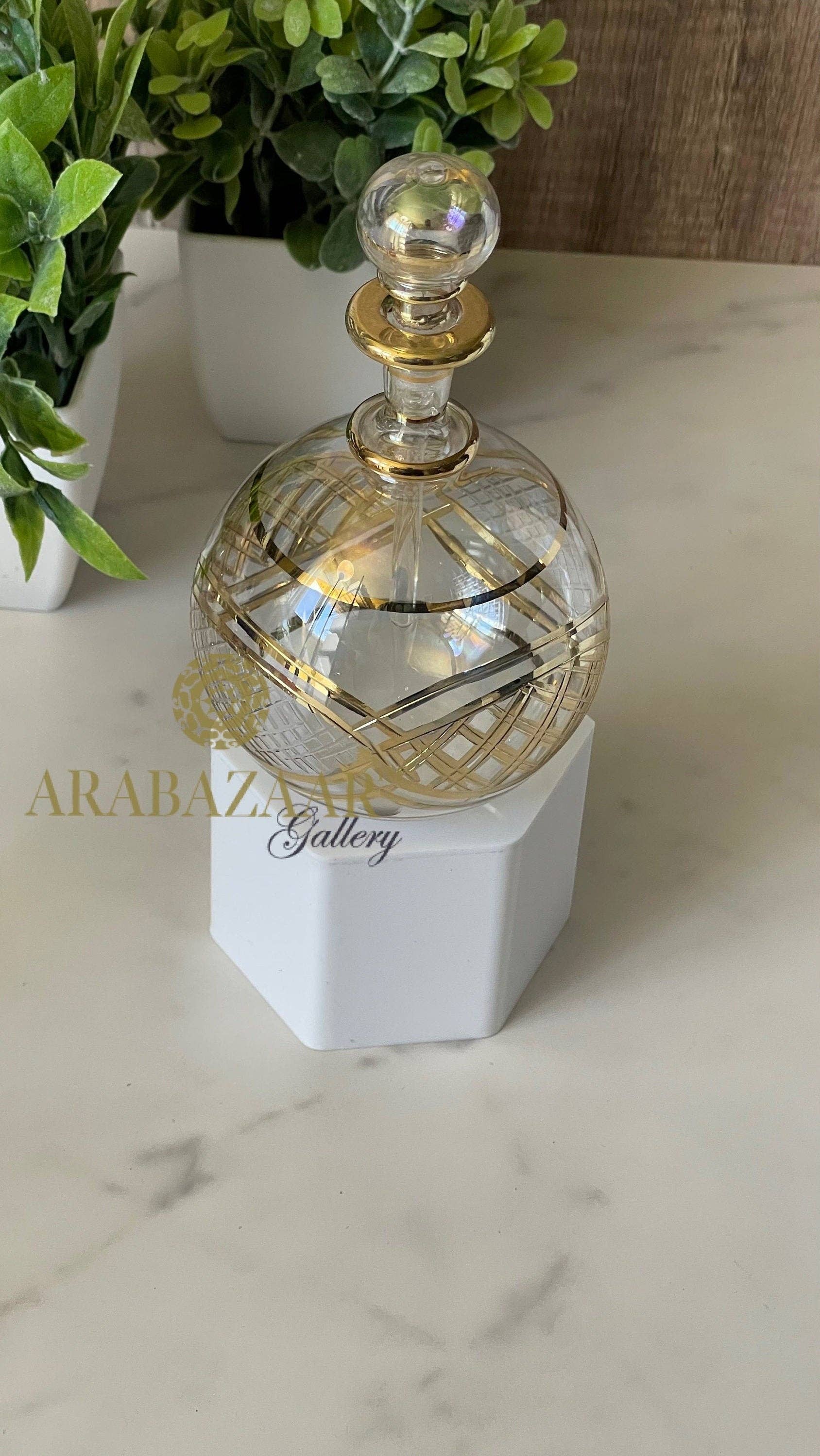 Arabazaar Gallery LLC – Perfume/Eau de Toilette por atacado – Frasco de Perfume Egípcio Flat Globe Shape W/14 K Gravação às Mãos6