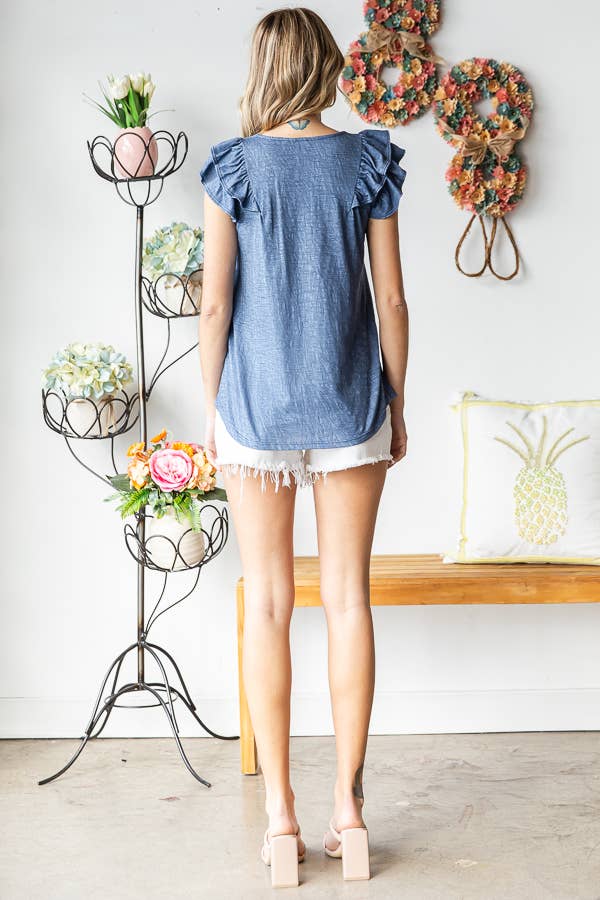 7th Ray - Vendita all'ingrosso Camicetta - Donna - Top a doppia balza a forma di V in misto cotone solido T547419