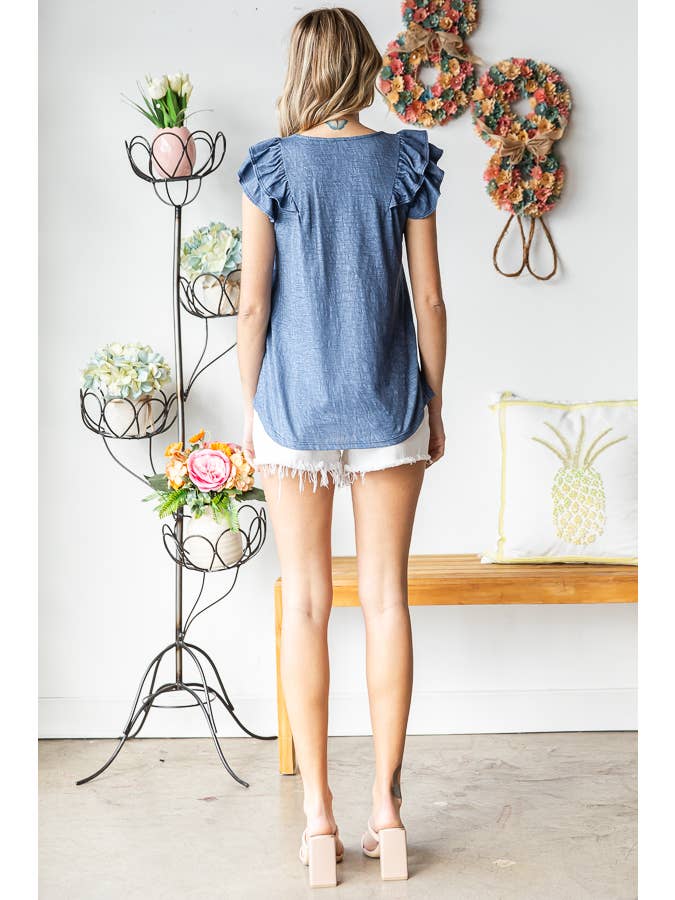 7th Ray - Vendita all'ingrosso Camicetta - Donna - Top a doppia balza a forma di V in misto cotone solido T547419