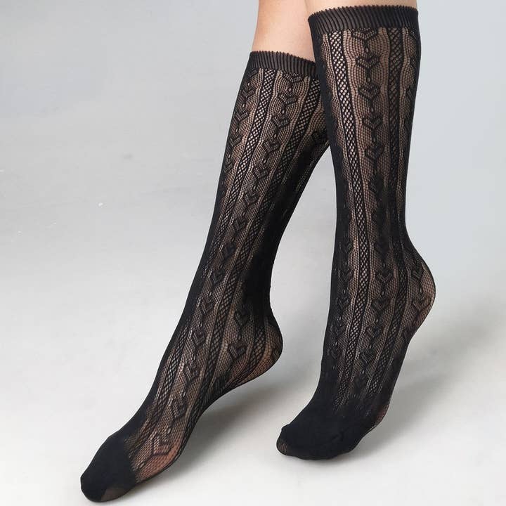 SALINA TRADING INC - Wholesale Socks – Women's - Heart Patterned Mid-Calf Socks Lightweight Nylon Stockings2