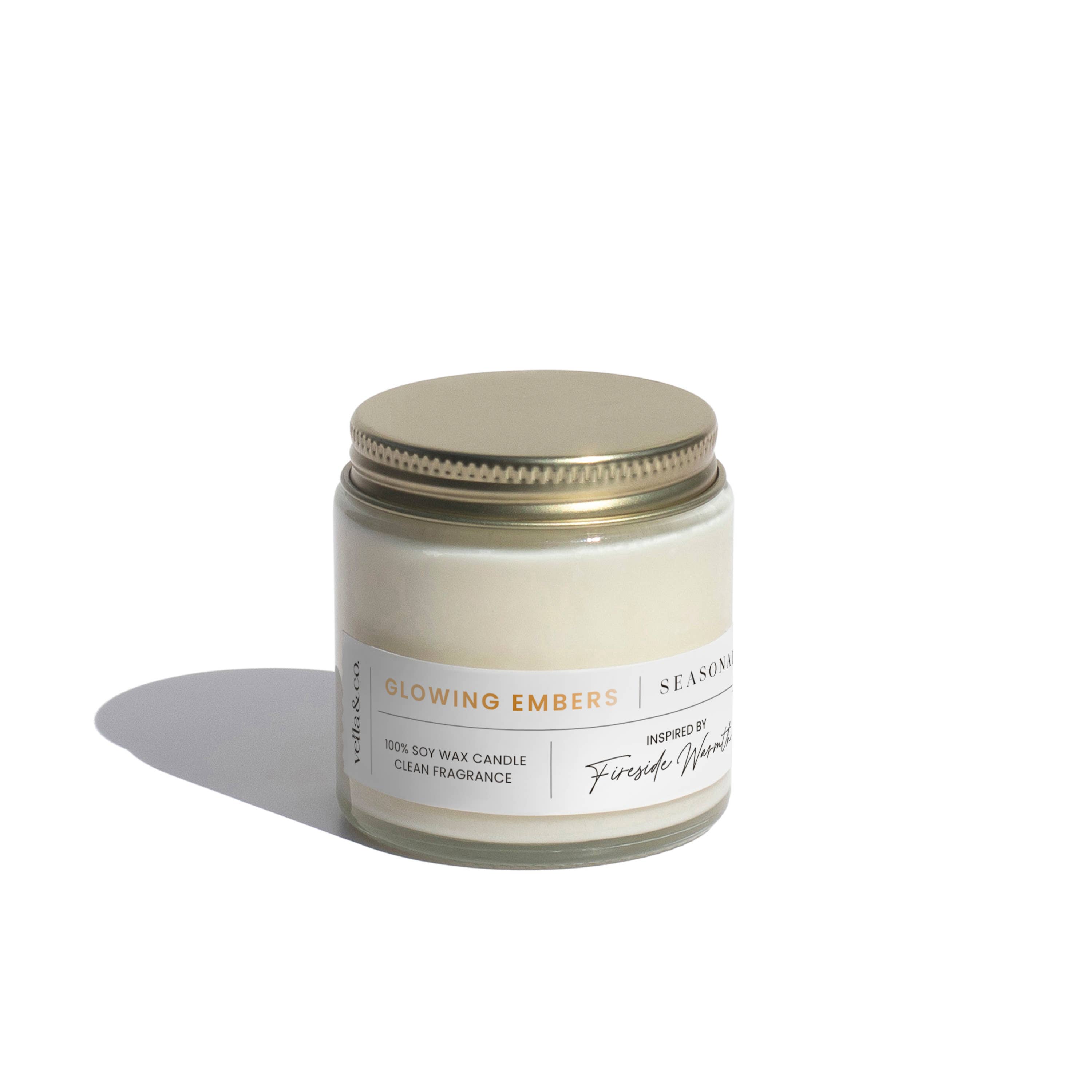 Vella & Co. by Vellabox - Wholesale Jar/Filled Candle - Glowing Embers – 4oz Fall Soy Candle, Clear Jar