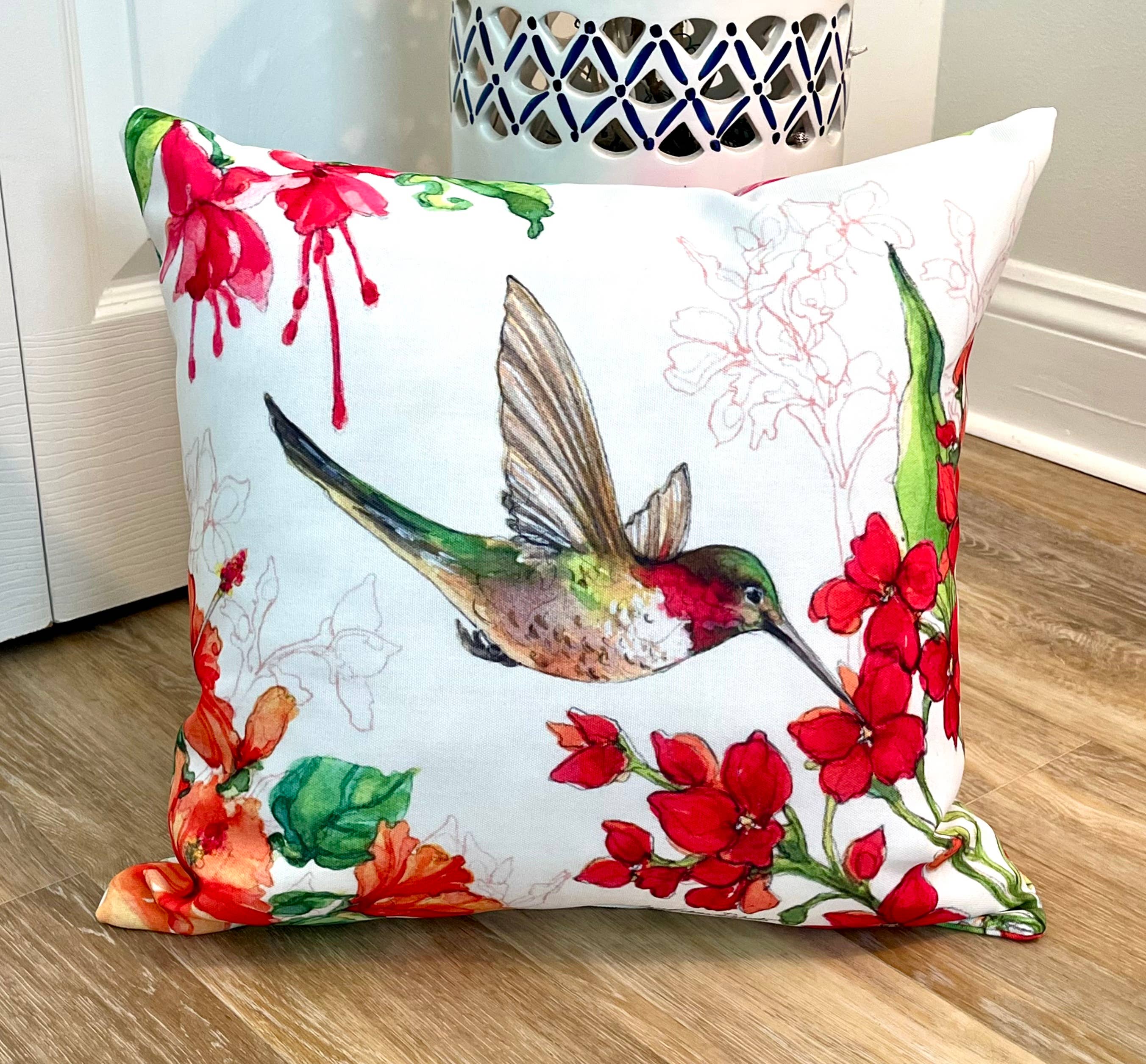 Bamboo Table - Wholesale Throw/Decorative Pillow - Hummingbird Harmony Birds 2 Sided Indoor Outdoor Pillow3