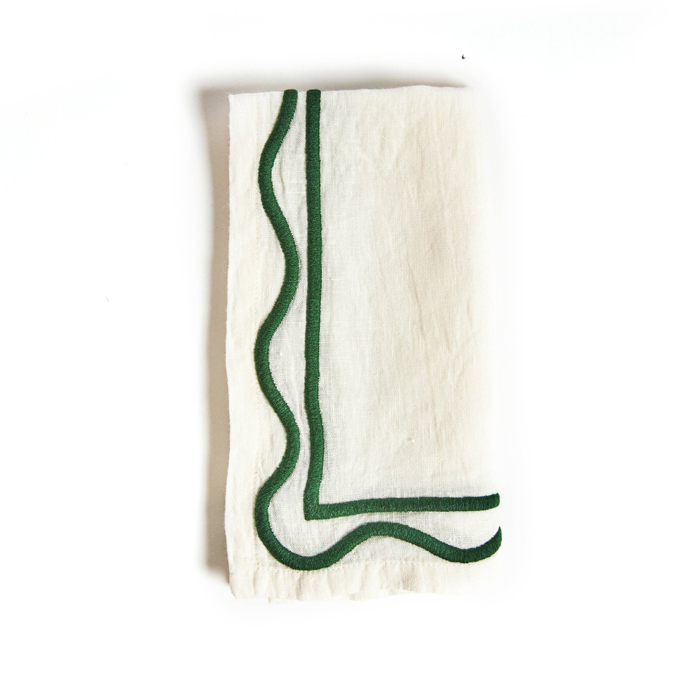 Colorblock Embroidered Linen Napkins in Dark Green (Set of 4) for wholesale on Faire3