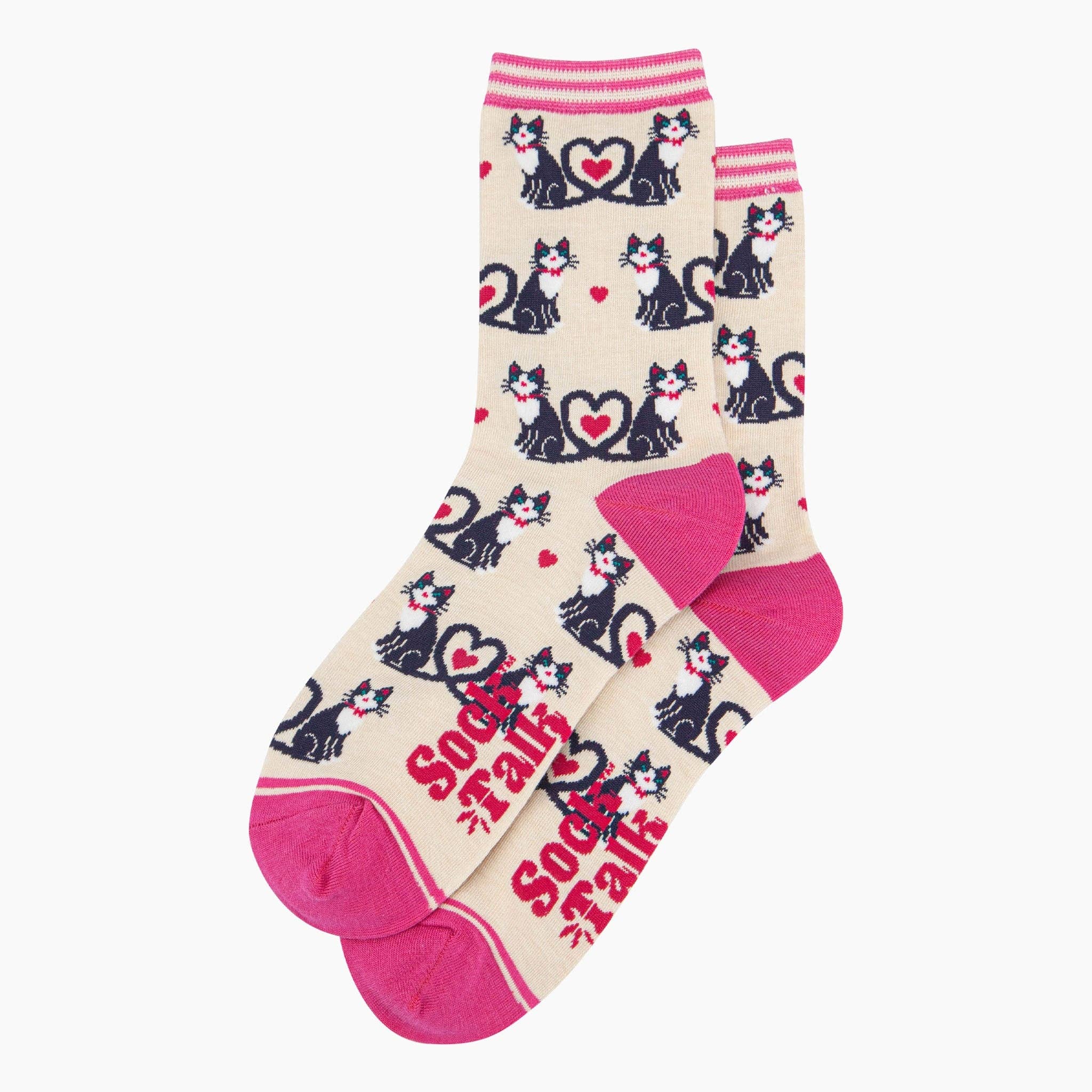 Sock Talk - Venta al por mayor Calcetines - Mujer - Calcetines para mujer de bambú crema con diseño de gatos y colas en forma de corazón1