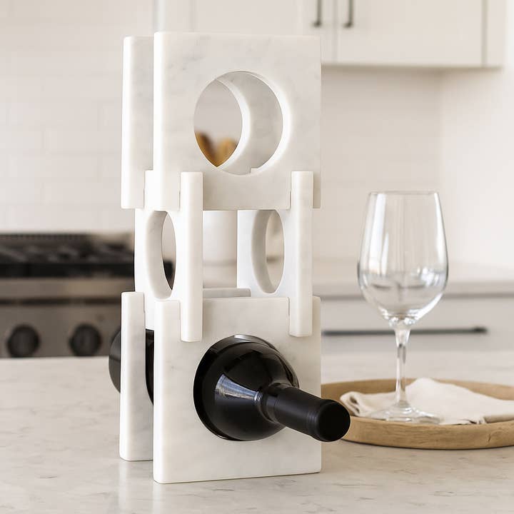 Wine Rack - White Marble Decorative Wine Bottle Rack, 16 in. for wholesale by Elevarre