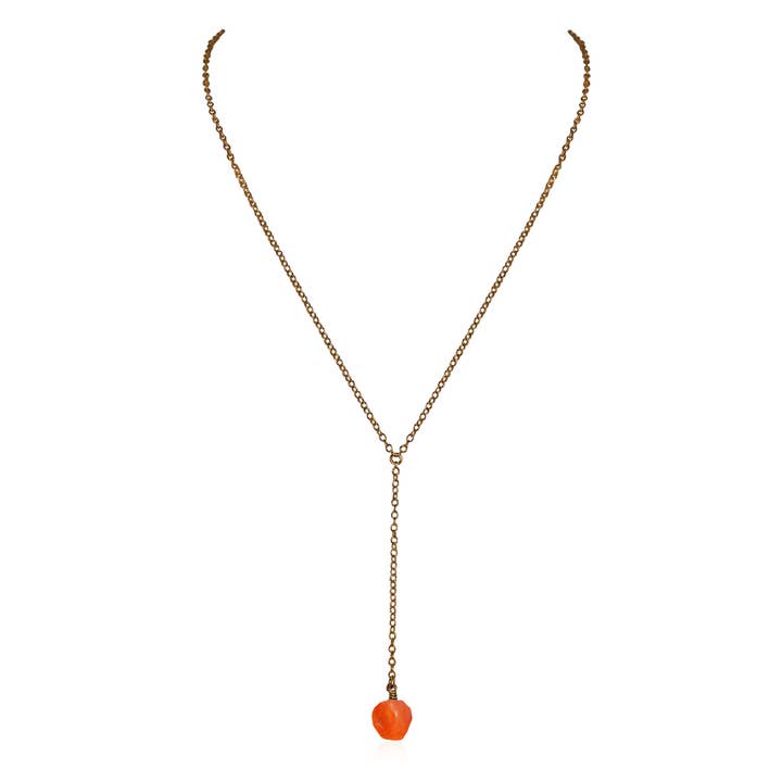 Rå Orange karneol Crystal Lariat halskæde for engroshandel hos Luna Tide