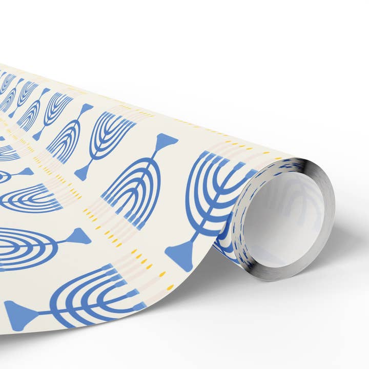 Lokipawz - Wholesale Flat Wrap - Hanukkah Menorah Wrapping Paper4