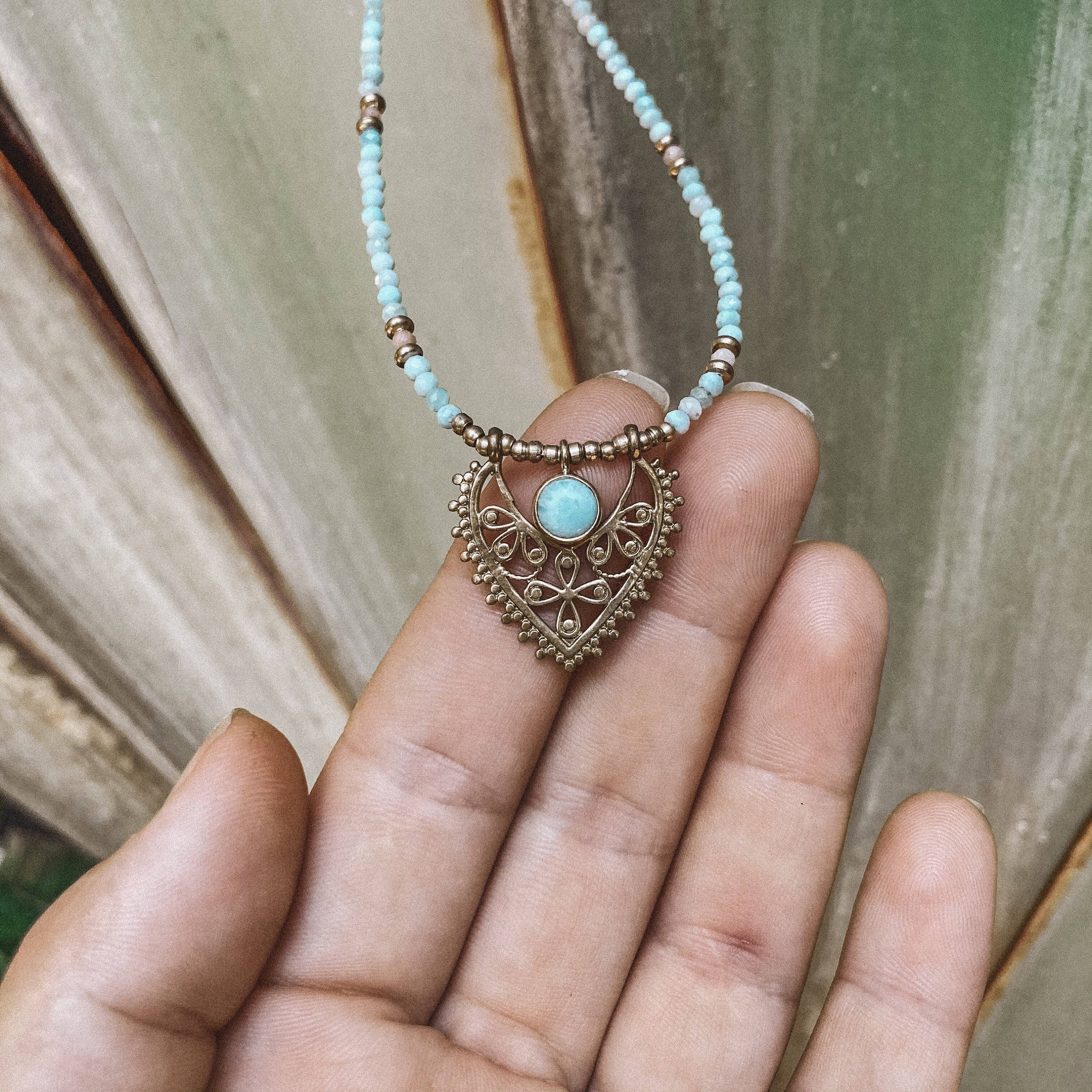 Bonisita - Wholesale Pendant/Charm Necklace - Rainbow and Pink Moonstone or Larimar Beads Necklace3