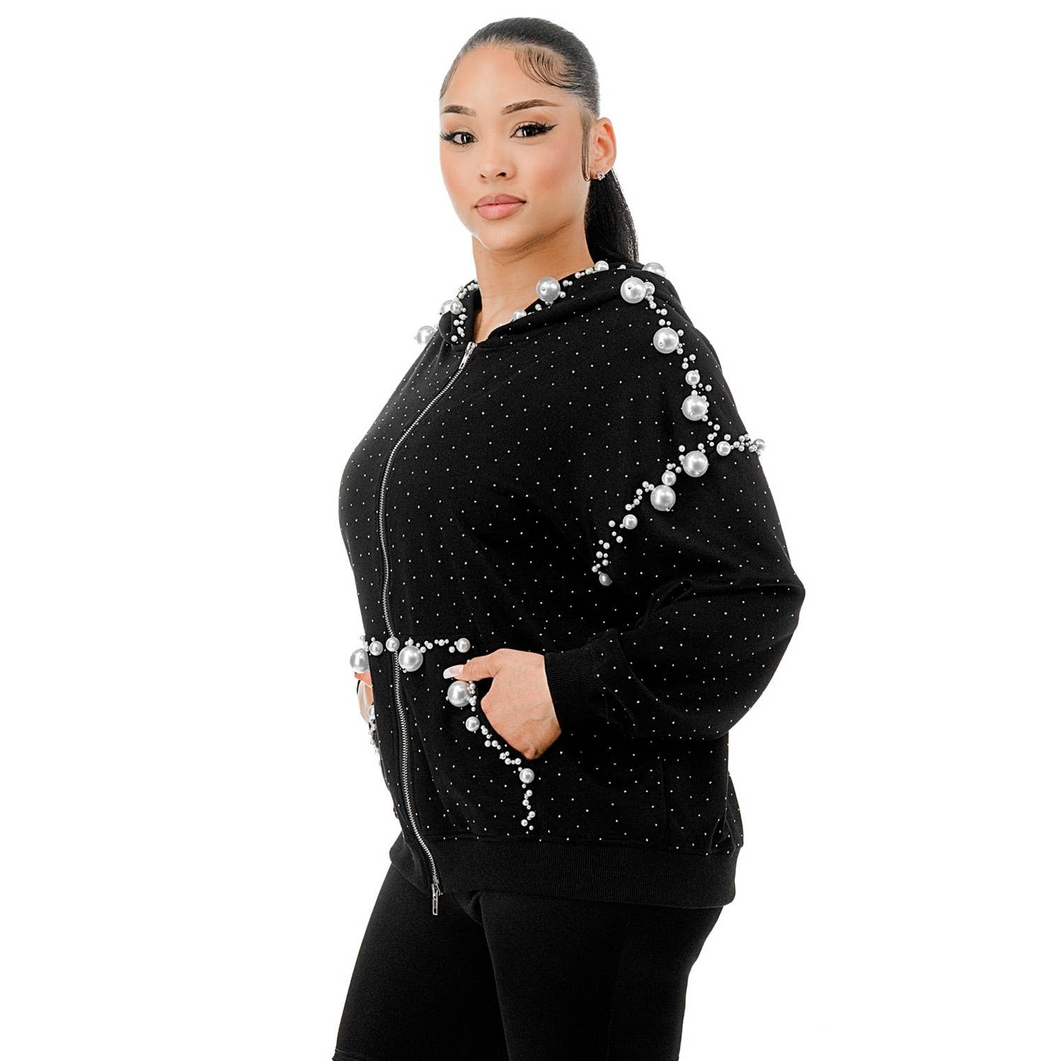 DORCAS - Wholesale Jacket - Women's - Big Pearls Zip Up Hoodie6