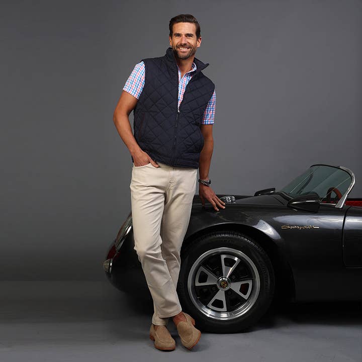 Collars & Co. - Wholesale Polo - Men's - Semi-Spread Collar Polo Nantucket Blue and Pink Gingham3