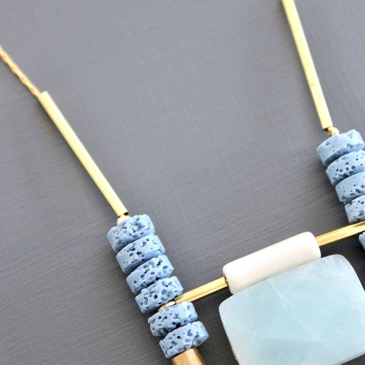 David Aubrey Jewelry - Wholesale Beaded/Pearl Necklace - KYL224 amazonite and lava bead necklace