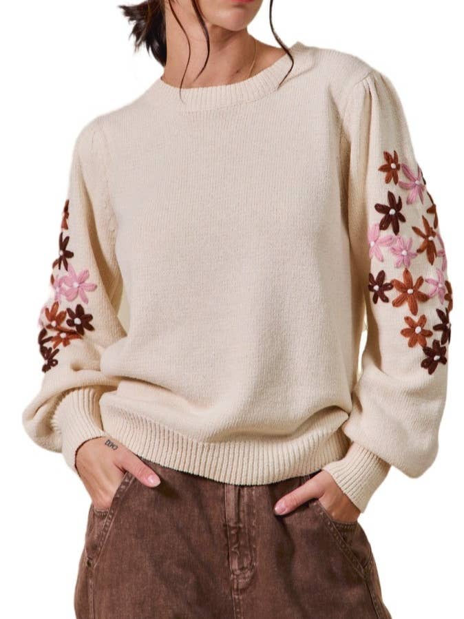 Camisola com Mangas Bordadas com Flores por atacado de Vanilla Monkey