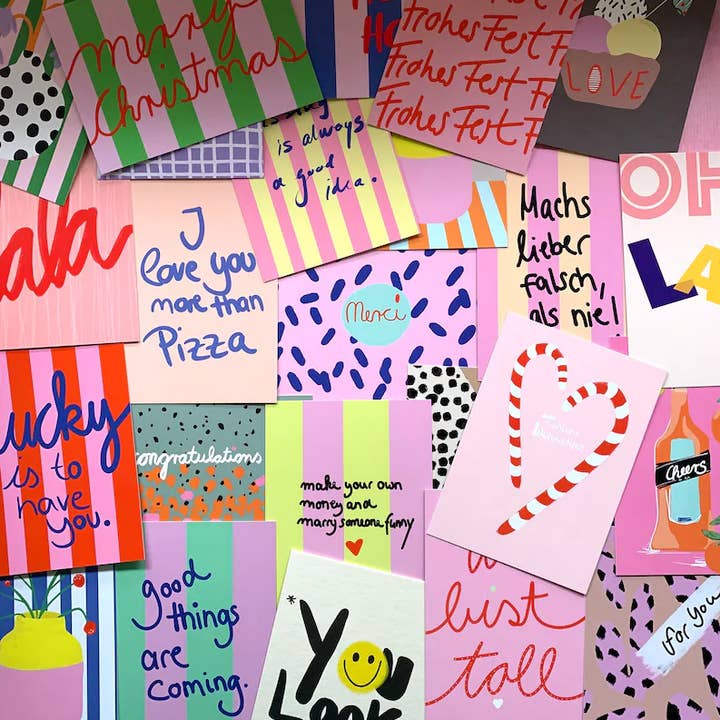 224 cartes postales colorées, 28 motifs chacune pour petits présentoirs pour la vente par Ute Arnold / Hej.Ibiza