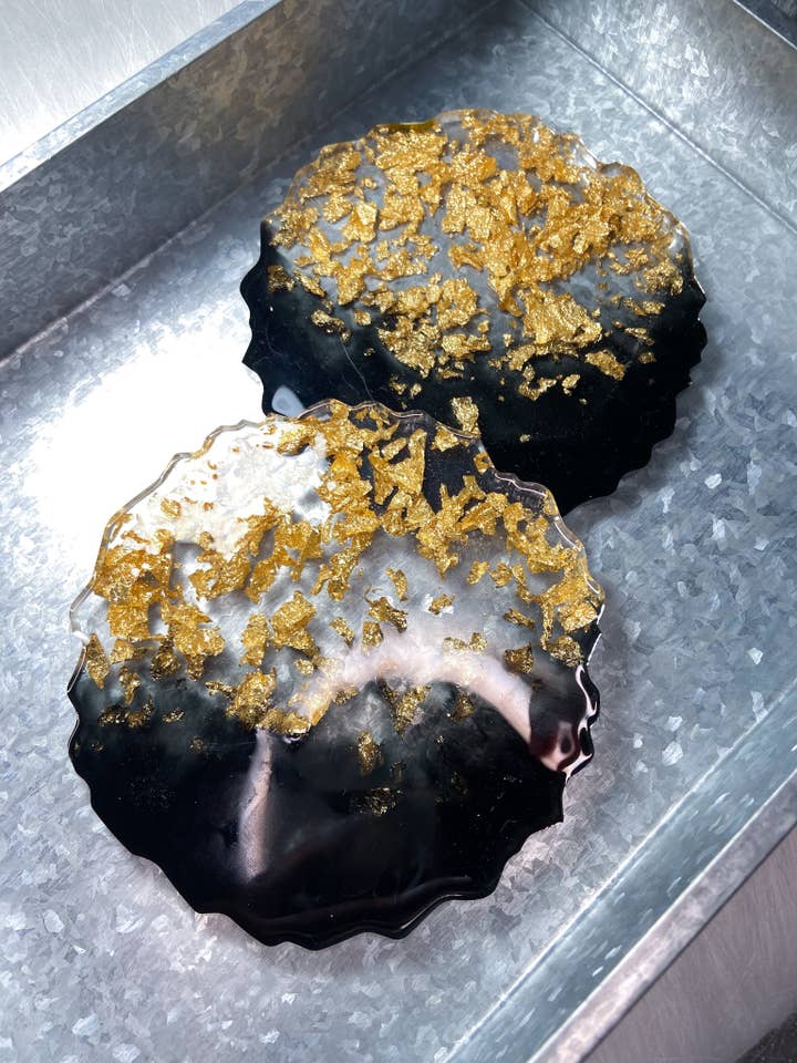 Black & Gold Split Foil Coaster | Resin Coaster for wholesale by KraftzbyKenzie