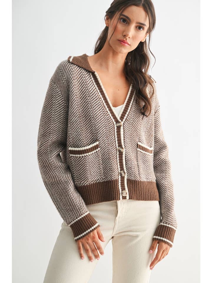 Camellia - Wholesale Knit Sweater - Women's - CW10236E HERRINGBONE KNIT CARDIGAN1