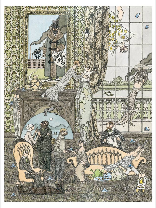 Edward Gorey: Frawgge Mfrg. Co. Notecard for wholesale by Pomegranate