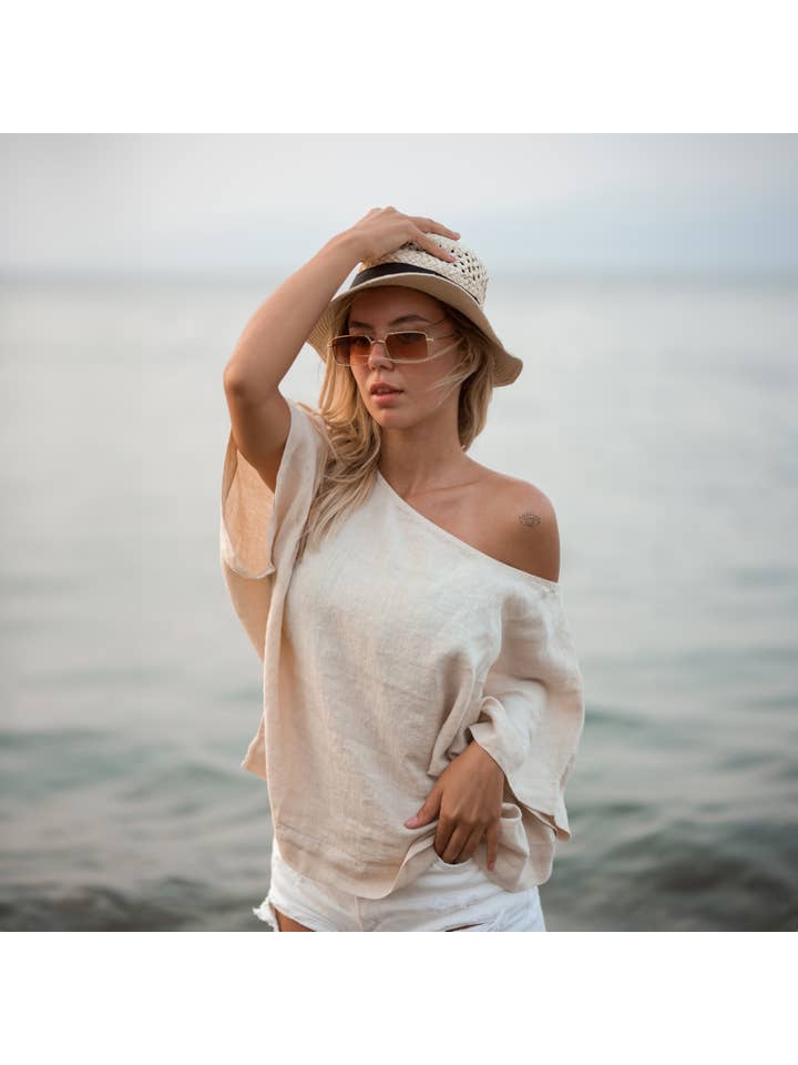 Moa - Wholesale Blouse - Women's - Pure Linen Beige Top