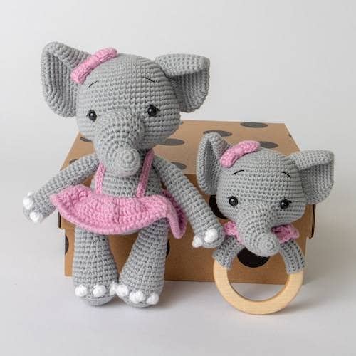 Elephant Teddy Daisy and Henry for wholesale by THE CROCHET DOLLS LIMITED