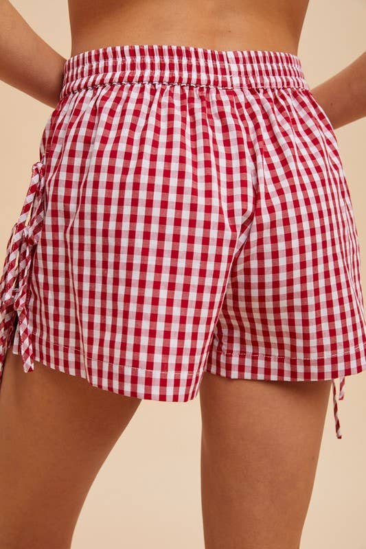 RED IVORY Gingham Check Side Bow Detail Shorts for wholesale on Faire2