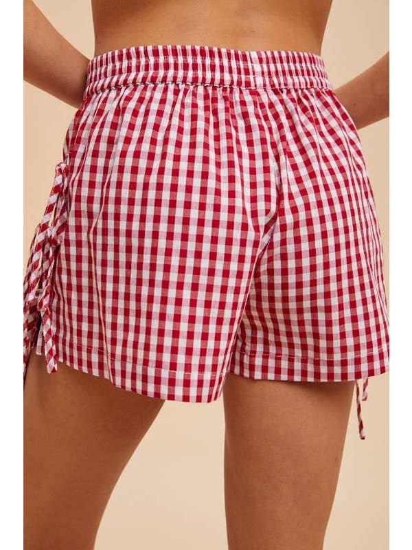 RED IVORY Gingham Check Side Bow Detail Shorts for wholesale on Faire2