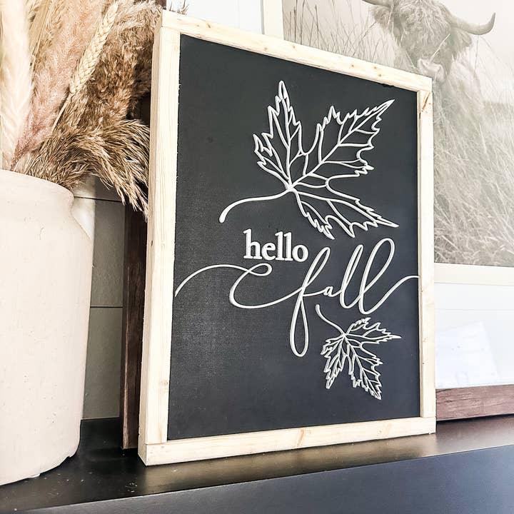Hello Fall Laser 3D Wood Sign for wholesale by Dakota + Pine Design Co.