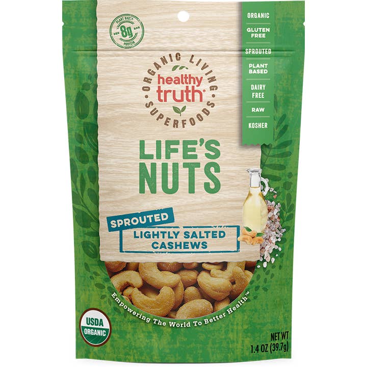 Organische rohe gekeimte gesalzene Cashewnüsse 1,4 Unzen für den Großhandel von Healthy Truth LLC